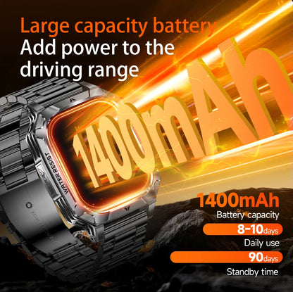 LIGE 2026 Military Grade 1400mAh Battery Smart Watch Men 2.01" HD Screen IP68 Waterproof Sport Fitness Bluetooth Call Smartwatch