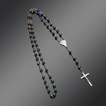 Fashion Vintage Cross Necklace Rosary Beads Chain Jesus Crucifix Virgin Mary Pendant Chain Jewelry Necklace