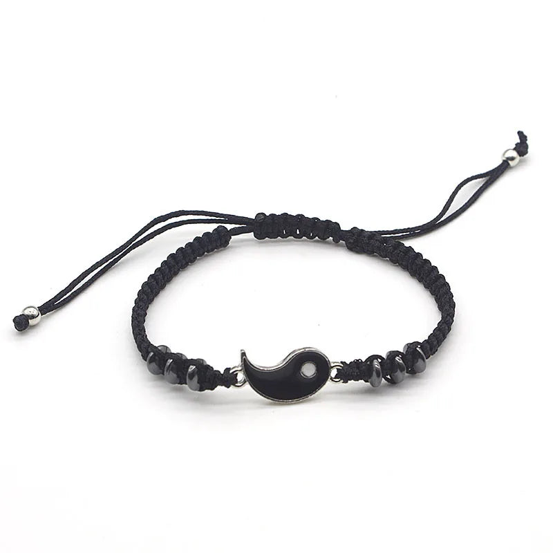 Couple Bracelets Rings Yin Yang Tai Chi Alloy Pendant Adjustable Braid Chain Necklace Matching Lover Bracelet Necklace Earring