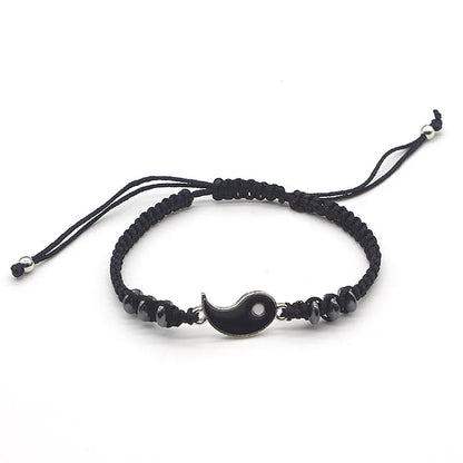 Couple Bracelets Rings Yin Yang Tai Chi Alloy Pendant Adjustable Braid Chain Necklace Matching Lover Bracelet Necklace Earring