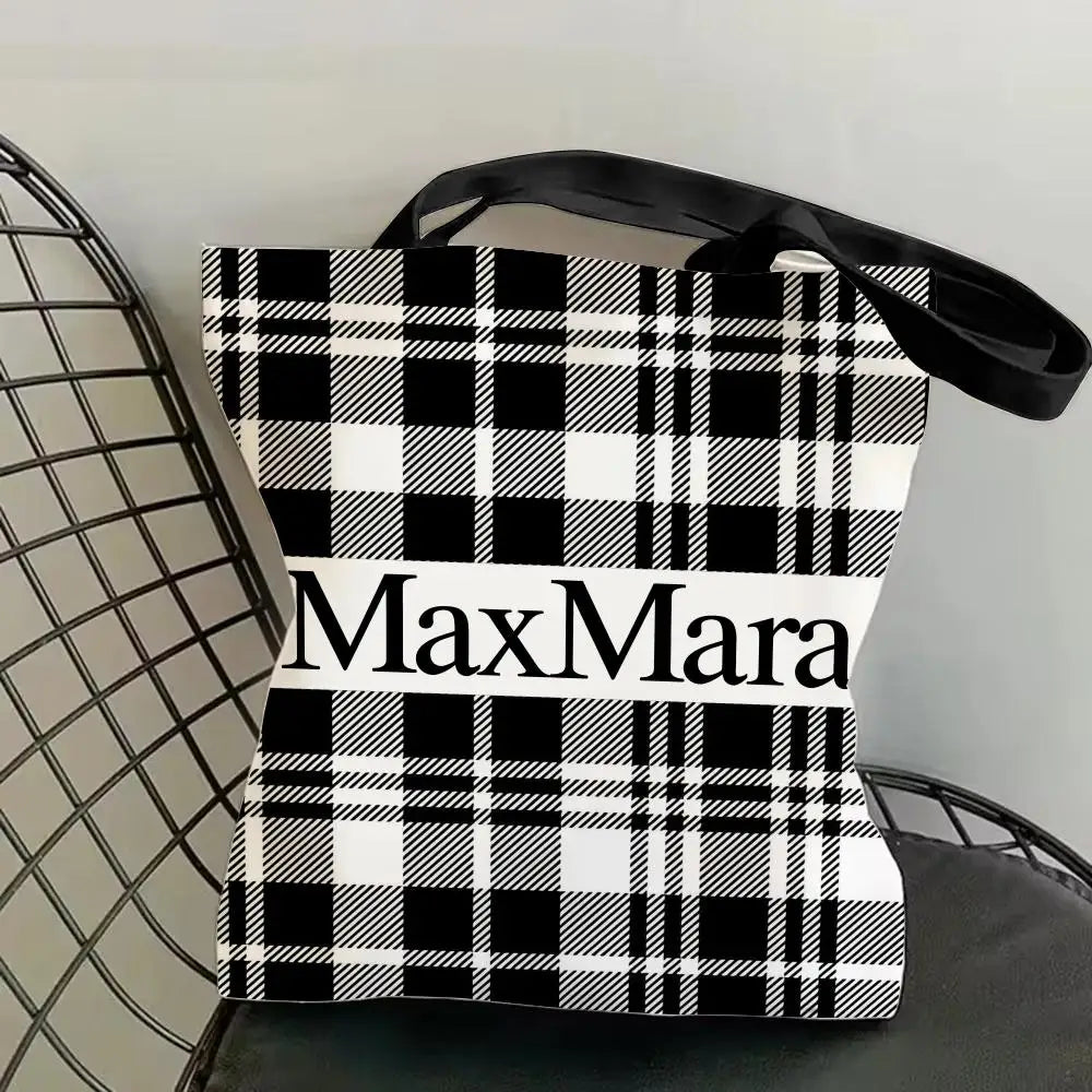 M-Max MaraS Brand Storage Bags Canvas Tote Bag Double-Sided Print Lightweight Shoulder Shopping Handbag for Daily Use