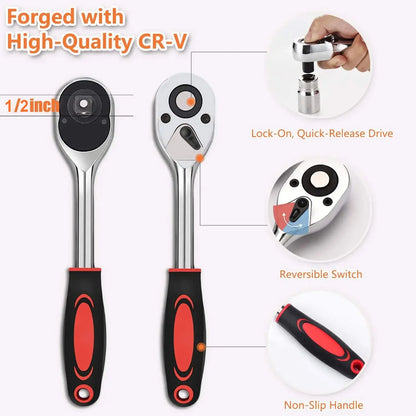 1/2 Inch Ratchet Wrench 24 Tooth Drive Ratchet Socket Wrench Tool Multi-function DIY Bicycle Motorcycle Car Hand Tools