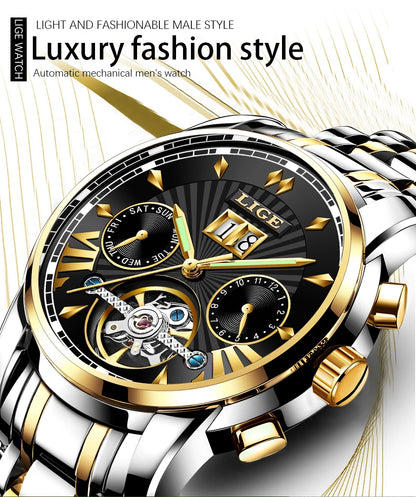 2026 LIGE Automatic Mechanical Wrist Watches For Men Top Brand Luxury Tourbillon Men Watch Fashion Business Waterproof Watch Men
