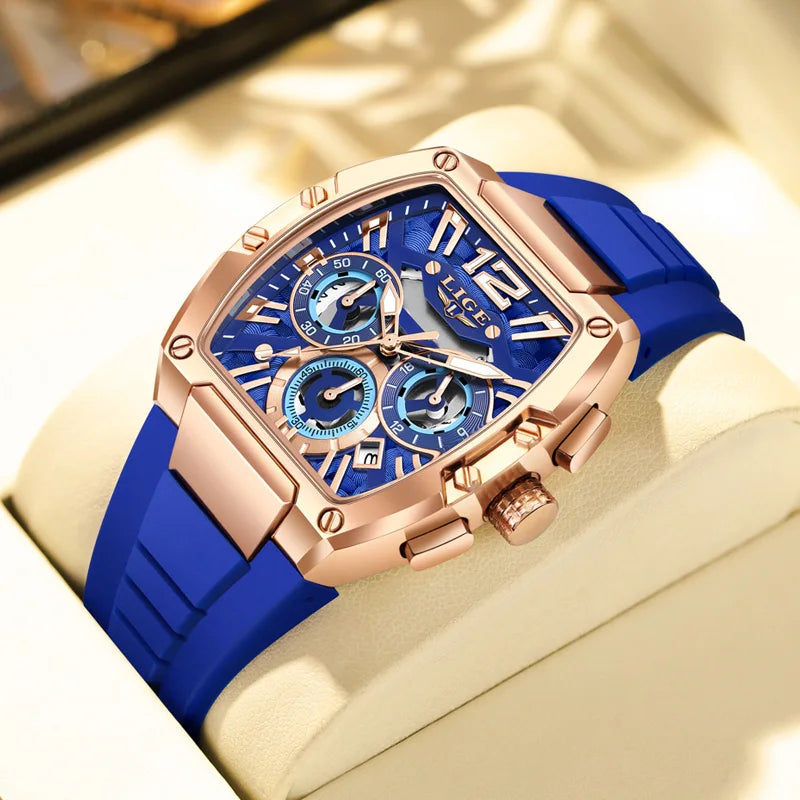 LIGE Sports Man Watch Tonnea Hollow Design Quartz Men Wristwatches Chronograph Waterproof Luminous Silicone Strap Watches Male