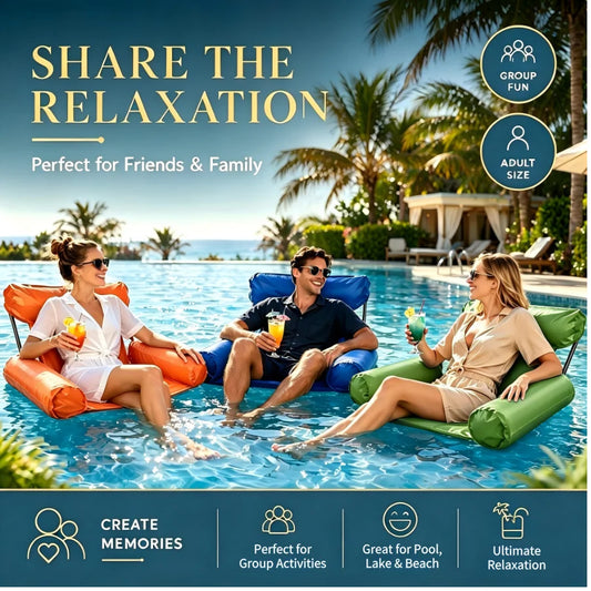 Foldable Inflatable Water Hammock Floating Chair on Water with Backrest Armrests for Adult Pool Lounging Sunbathing Relax