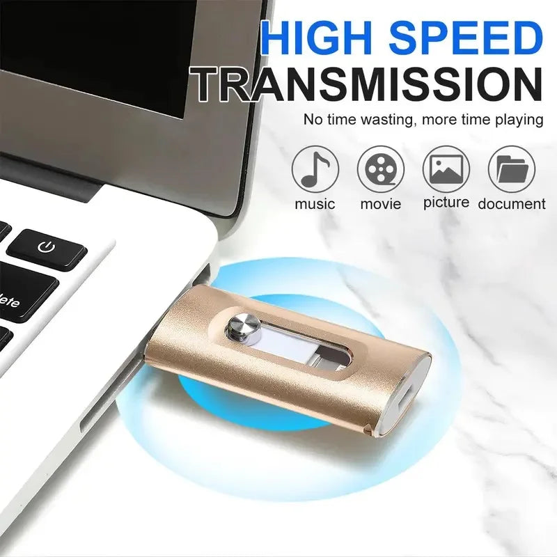 4-in-1 USB 3.0 External Flash Drive for iPhone & Type-C & Android & PC, Easy Backup and File Transfer, Photo Stick Memory Stick