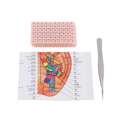 4 In 1 Set Multi-Condition Ear Seeds Acupuncture Auricular Sticker Kit 600pcs With Acupressure Chart Tweezer Auricular Probe