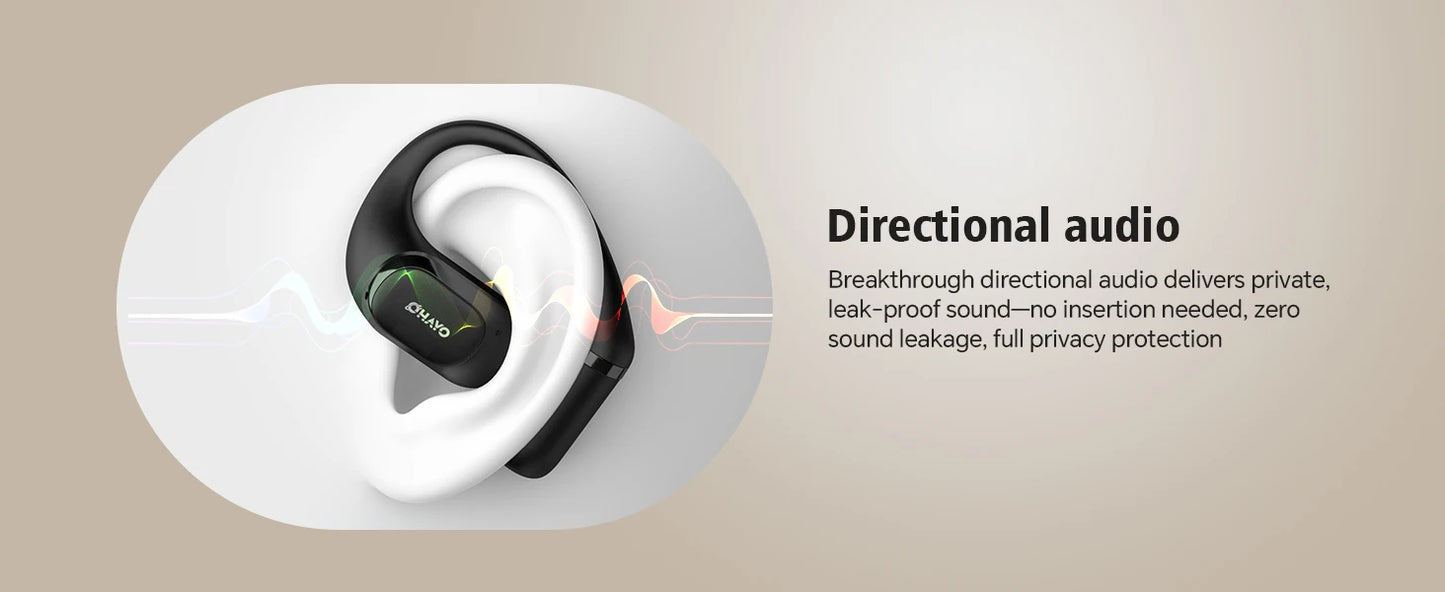 Ohayo Open-Ear Earphones Ear Hooks Wireless Bluetooth 5.4 Headphones IPX6 Waterproof Air conduction Sports Earbuds TWS with Mic
