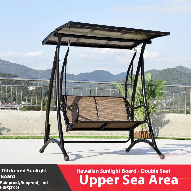 Three-person outdoor swing balcony garden suspended chair with internet-popular swing chair and lights