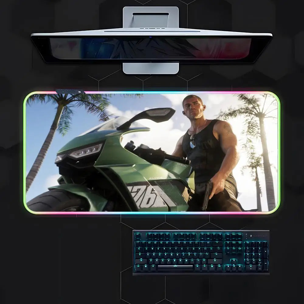 Game G-gta 6 Mouse Pad Gamer Luminescence Led Mouse Pad Gaming Table Rgb Deskmat Keyboard Pc Mousepad