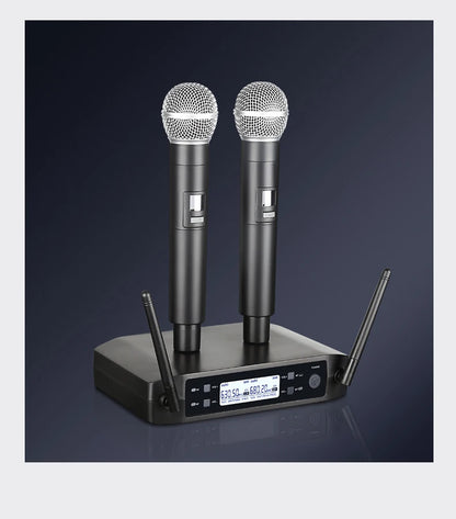 Wireless Microphone Handheld Dual Channels UHF Fixed Frequency Dynamic Mic For Karaoke Wedding Party Band Church Show