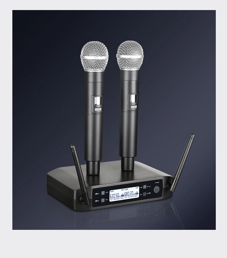 Wireless Microphone Handheld Dual Channels UHF Fixed Frequency Dynamic Mic For Karaoke Wedding Party Band Church Show