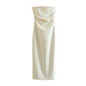Women Fashion Strapless Gathered Midi Dress Sexy Straight Neck Back Slit Female Dresses Vestidos Mujer