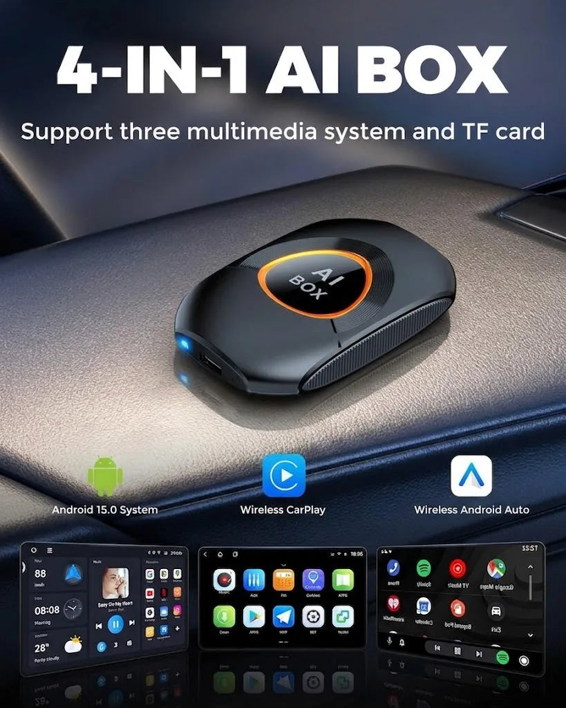 CarRocket Android 15.0 System AI Box Wireless CarPlay & Auto Adapter 4K Video Support Compatible with Factory CarPlay & Android