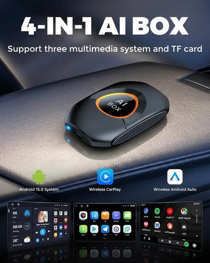 CarRocket Android 15.0 System AI Box Wireless CarPlay & Auto Adapter 4K Video Support Compatible with Factory CarPlay & Android