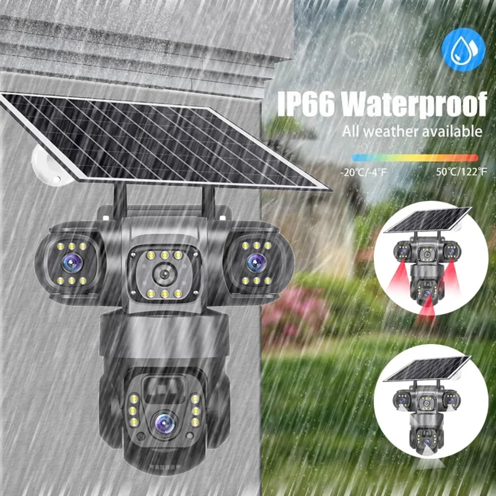 15MP IP Wifi Camera Solar Camera Outdoor 3 Lens 3 Screen 10X Zoom PIR Human Detect Cameras Night Vision CCTV Security Protection