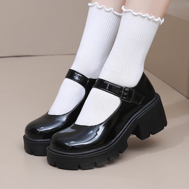 Women Mary Jane Shoes Vintage Girls Platform Pumps High Heels Platform Lolita Shoes Japanese Style College Sweet Student Shoes