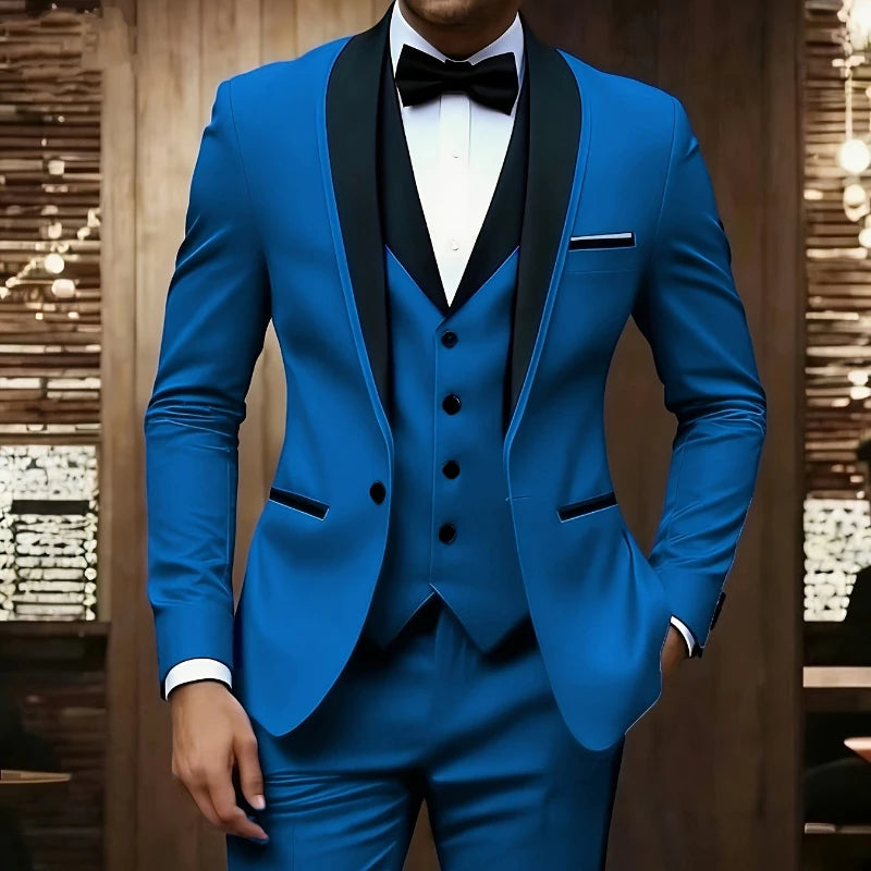 New Men's 3 Piece Suit Business Formal Set, Groom & Groomsman Wedding Suit, Elegant Prom & Party Outfit