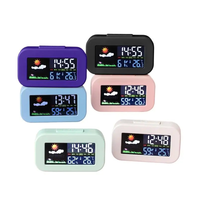 Weather Station Clock with Bright Color LCD Screen for Comprehensive Temperature and Humidity Measurement Best for Study Room