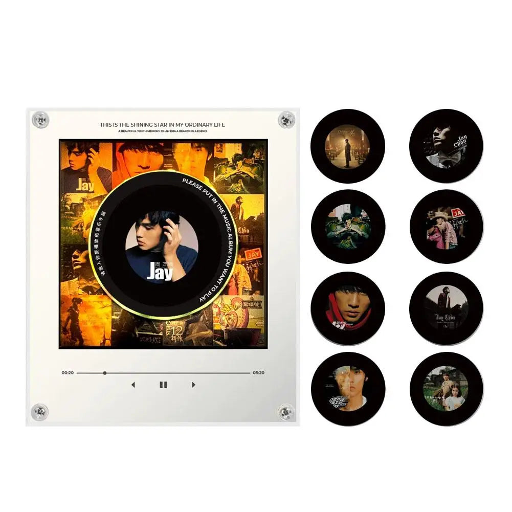 Creative Vinyl Music Player Fridge Magnet Decor,with 9Pcs NFC Rotating Disc Cards ,NFC Sensing Vinyl Song Player Night Light