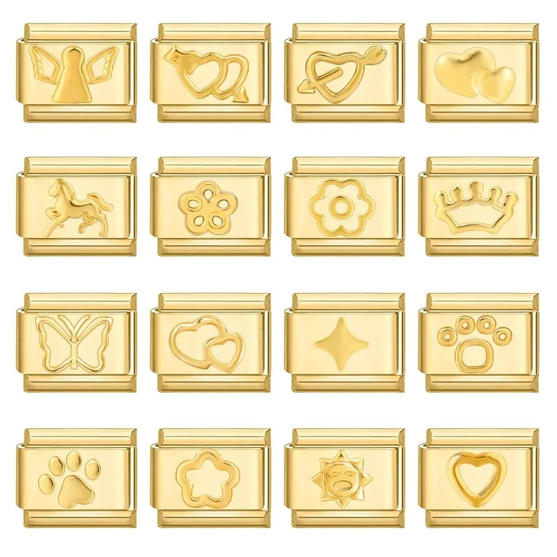 Fashion Women Men Gold Color Heart Butterfly Flower Italian Charm Link Fit 9mm Stainless Steel Bracelet DIY Jewelry