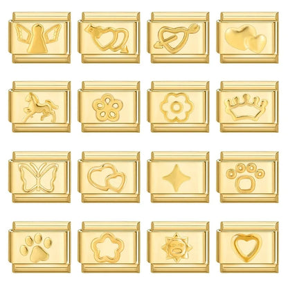 Fashion Women Men Gold Color Heart Butterfly Flower Italian Charm Link Fit 9mm Stainless Steel Bracelet DIY Jewelry