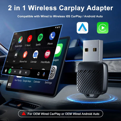 2 in 1 Wired to Wireless Car CarPlay Adapter Android Auto AI Box Plug & Used for OEM Wired CarPlay AA Navigation System