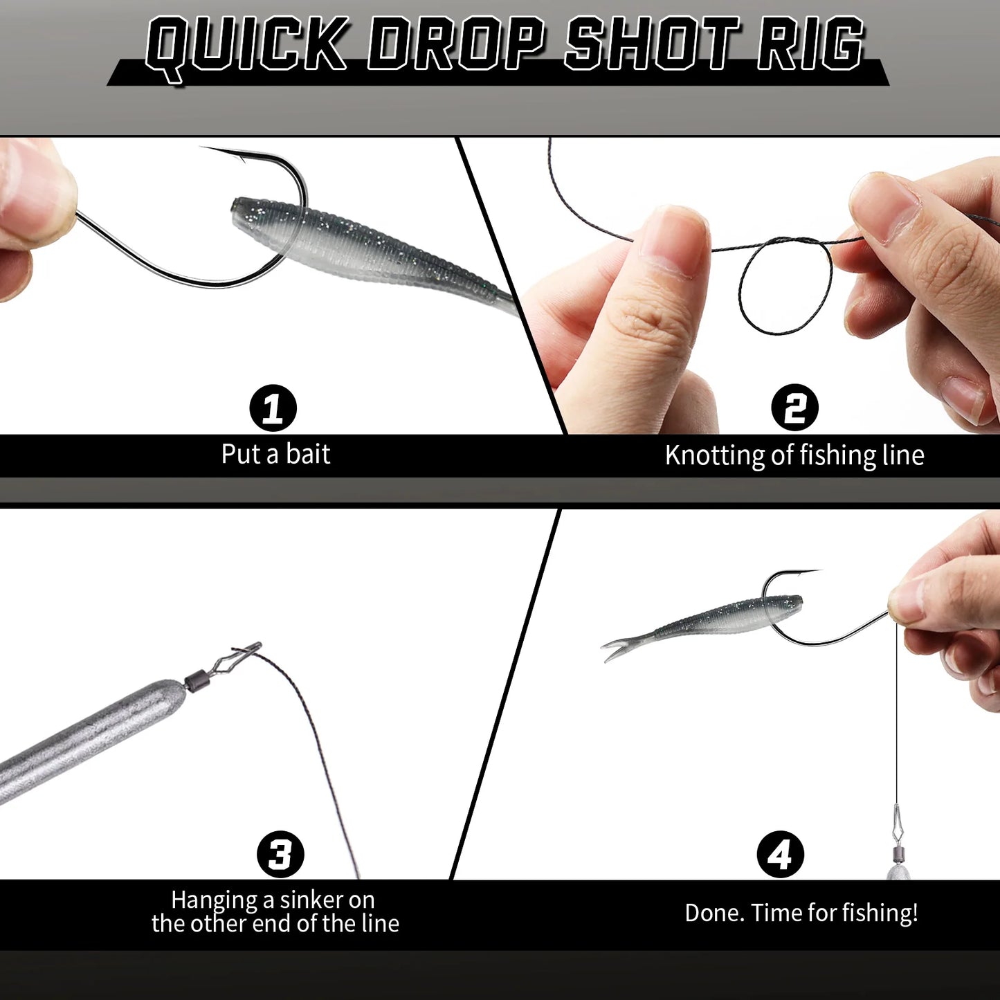 9KM Drop Shot Hook Bass Fishing Hooks 50-200pcs Black Nickel Wacky Hooks for Drop Shot Rig Wacky Rig Saltwater Freshwater