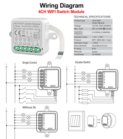 Tuya WiFi Zigbee Smart Switch Module Electrical Switching Breaker 1/2/3/4Gang Lighting Switch Module Mobile APP Control Alexa