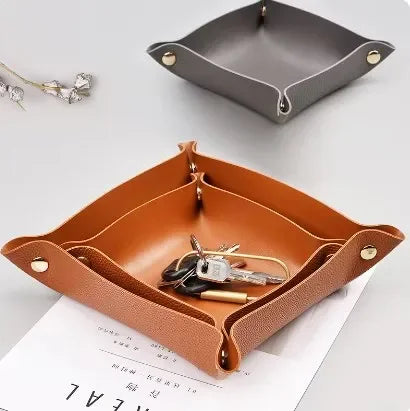 Nordic Leather Desktop Storage Tray Pu Leather Jewelry Cosmetic Key Storage Tray Desktop Folding Organizer Storage Box For Home