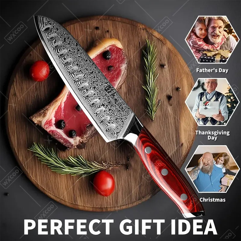 TAMZUO 7" Kitchen Santoku Knives Japanese Damascus Steel VG10 Kitchen Cooking Knife Meat Cutting Fruit Knife Wooden Handle