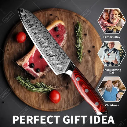 TAMZUO 7" Kitchen Santoku Knives Japanese Damascus Steel VG10 Kitchen Cooking Knife Meat Cutting Fruit Knife Wooden Handle