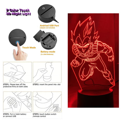 Dragon Ball Z Anime Figures Goku Vegeta Gohan Broly 3D Lamp PVC Action Figures Toys for Children Trunks Buu Super Saiyan Gifts