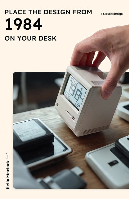 Budzik w stylu Retro Macintosh Klasyczna ozdoba na biurko z cyfrowym zegarem
