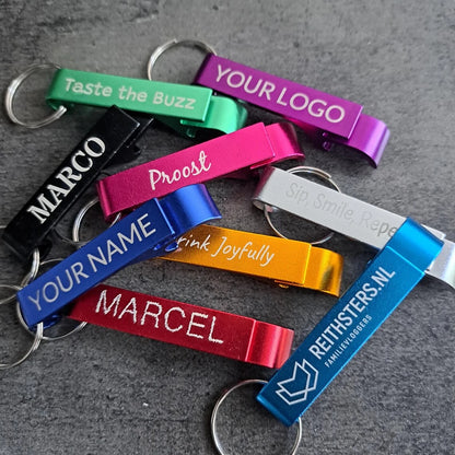 100*Personalized Engraved Bottle Opener KeyChain Wedding Party Private Gift Brewery, Hotel, Restaurant Logo Customized Wholesale