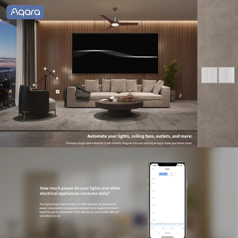Aqara Single Channel Control Module T1 Zigbee 3.0 Wireless Relay Controller 1 Channel No Neutral Remote Work with Apple Homekit