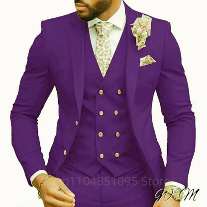 High Quality Green Business Men Suits Slim Fit Male Clothing Elegant Wedding 3 Piece Two Buttons Jacket Vest Pants Party Sets