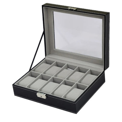 6/10/12Slots Gray Watch Boxes Watch Case with Large Glass Lid, Removable Watch Pillows, Watch Box Organizer, Gift for Loved Ones