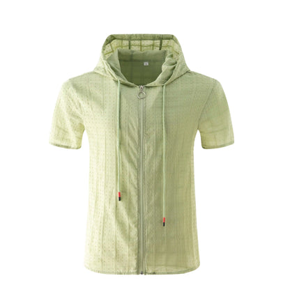 2026 Summer New Fashion Plaid Zipper Sleeveless Hooded Cardigan T-Shirt Men's Slim Sports Breathable Fitness Top