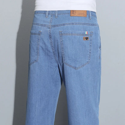 Classic Style Summer Men's Light Blue Thin Straight Jeans Business Casual Stretch Denim Pants Male Brand Loose Trousers
