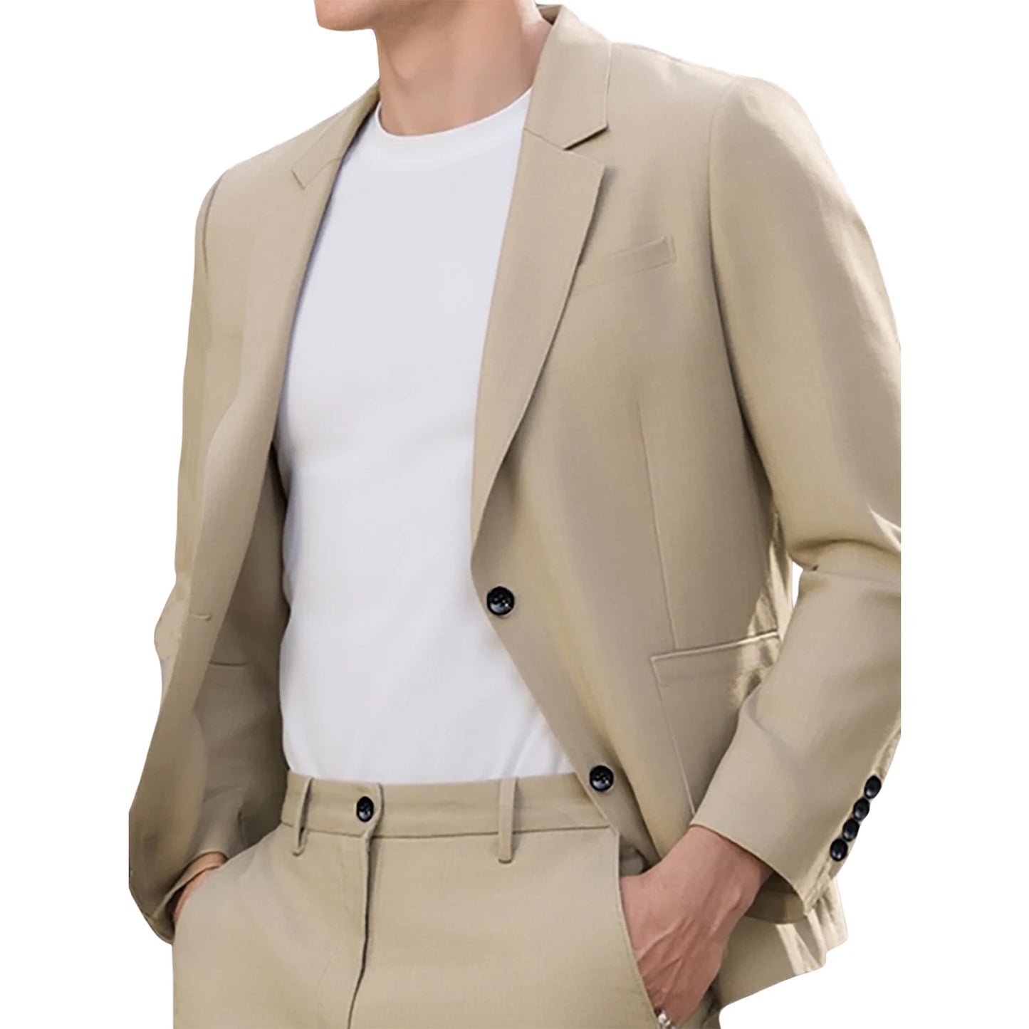 Men's Khaki 2-Piece Suit Regular Fit Single Breasted Blazer with Trousers Casual Business Wedding Gentleman Outfit