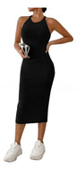 2026 Women's Crew Neck Solid Sleeveless Spaghetti Strap Dress Knit Ribbed Longline Slim-Fit Casual Sports Tank Dress Y2k Clothes