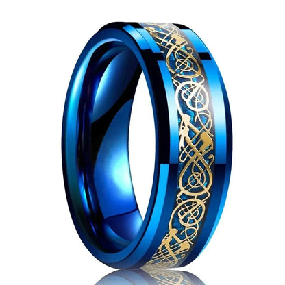 Fashion 8mm Stainless Steel Celtic Dragon Rings For Men Inlay Purple Carbon Fiber Rings Wedding Band Jewelry Birthday Gifts