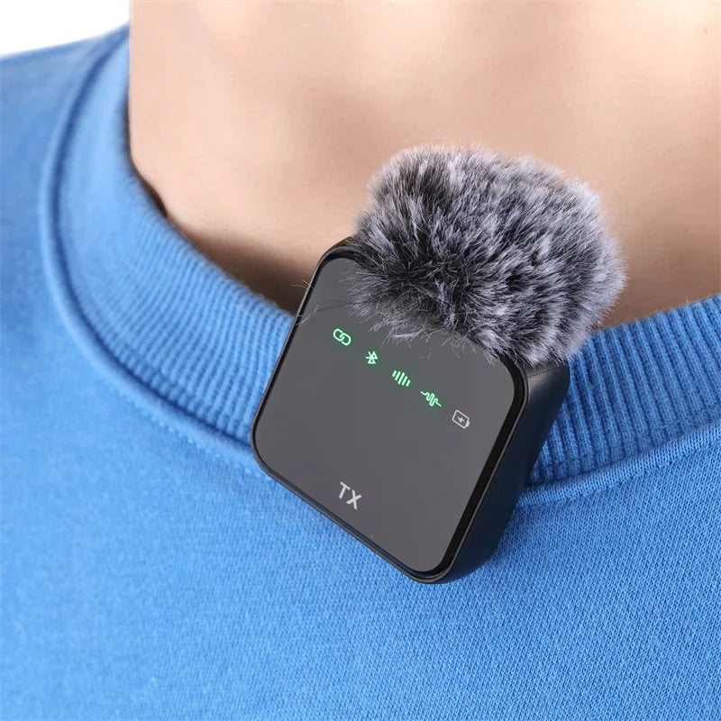 Wireless Lavalier Microphone System Bluetooth Audio Video Voice Recording Mic for iPhone Android Mobile Phone Interview Camera