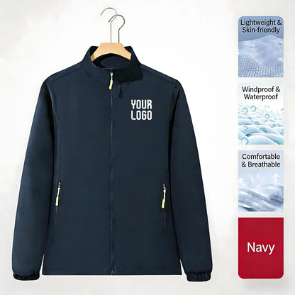 Stand collar zipper outdoor windbreaker, unisex UV-resistant waterproof jacket, customizable LOGO