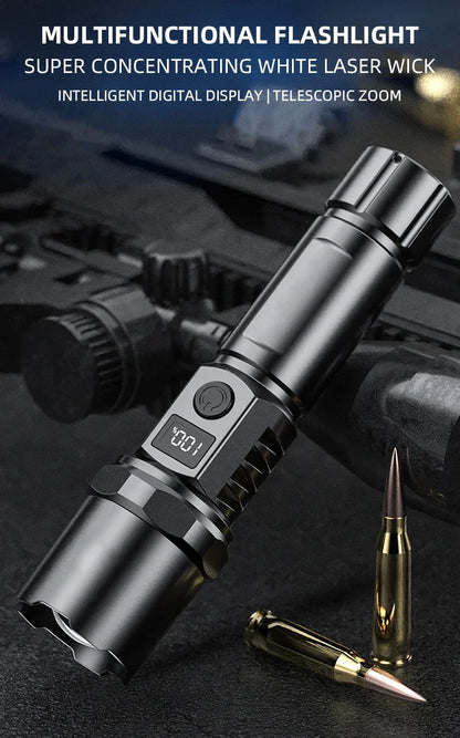 10000LM High Power LED Flashlight Long-range USB C Rechargeable Flashlight Power Display Zoom Lantern For Outdoor Camping Torch