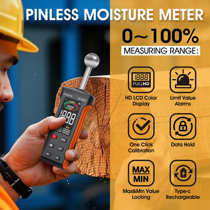 BTMETER Wood Moisture Meter - Pinless Moisture Detector Measur Depth 20-40mm Non-Destructive Moisture Tester with Masonry