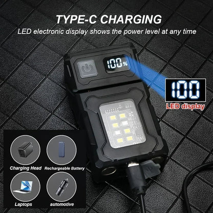 Mini Portable LED Flashlight with Side COB Light Magnetic Tail USB Rechargeable Torch for Camping Outdoor Emergency Work Lightin