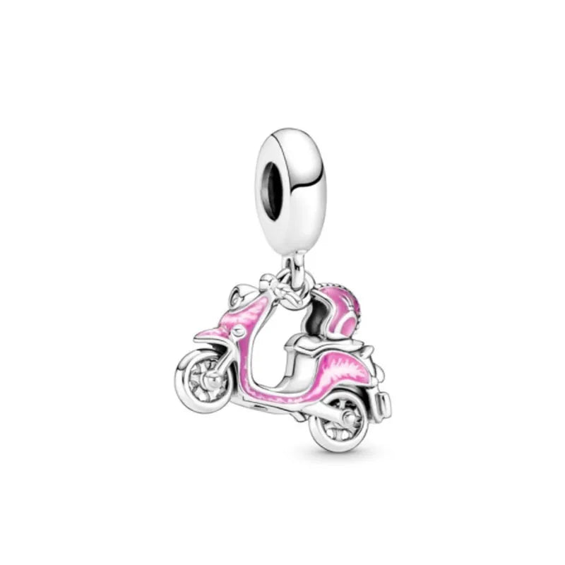 2025 Hot selling 925 Silver Pink Bird Moon Pendant Suitable for European Bracelets DIY Accessories Women's Charm Jewelry Gifts