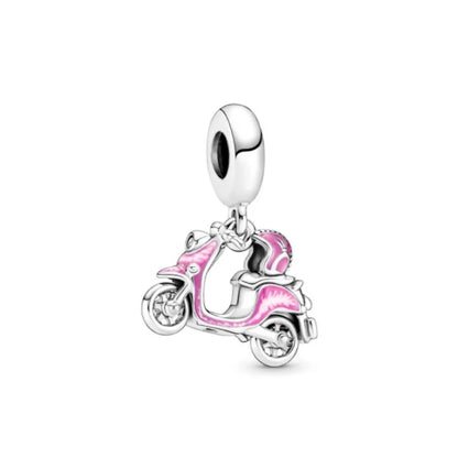 2025 Hot selling 925 Silver Pink Bird Moon Pendant Suitable for European Bracelets DIY Accessories Women's Charm Jewelry Gifts